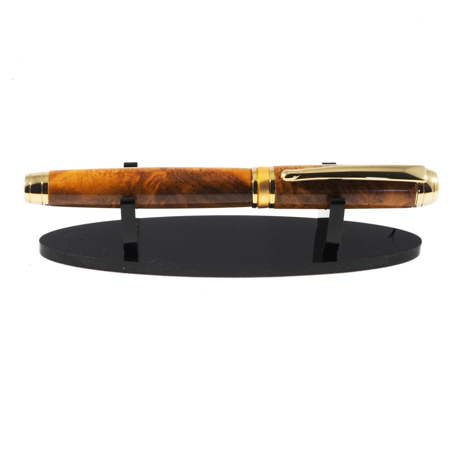 Maestro Rollerball handgemaakte luxe rollerball in Burmese Teak Burl met 24-karaat vergulde afwerking – Stylograph