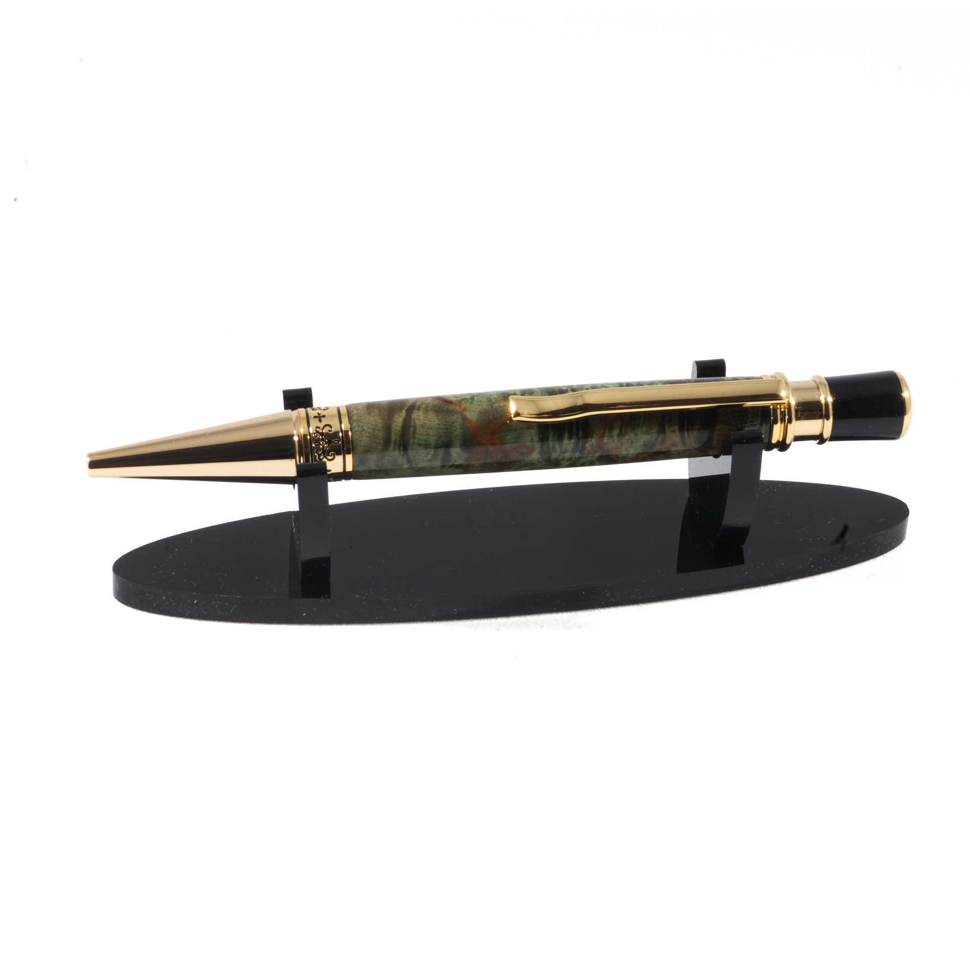 Eleganza handgemaakte balpen in groen Masur Berk Burl met Upgrade Gold mechanisme – Stylograph