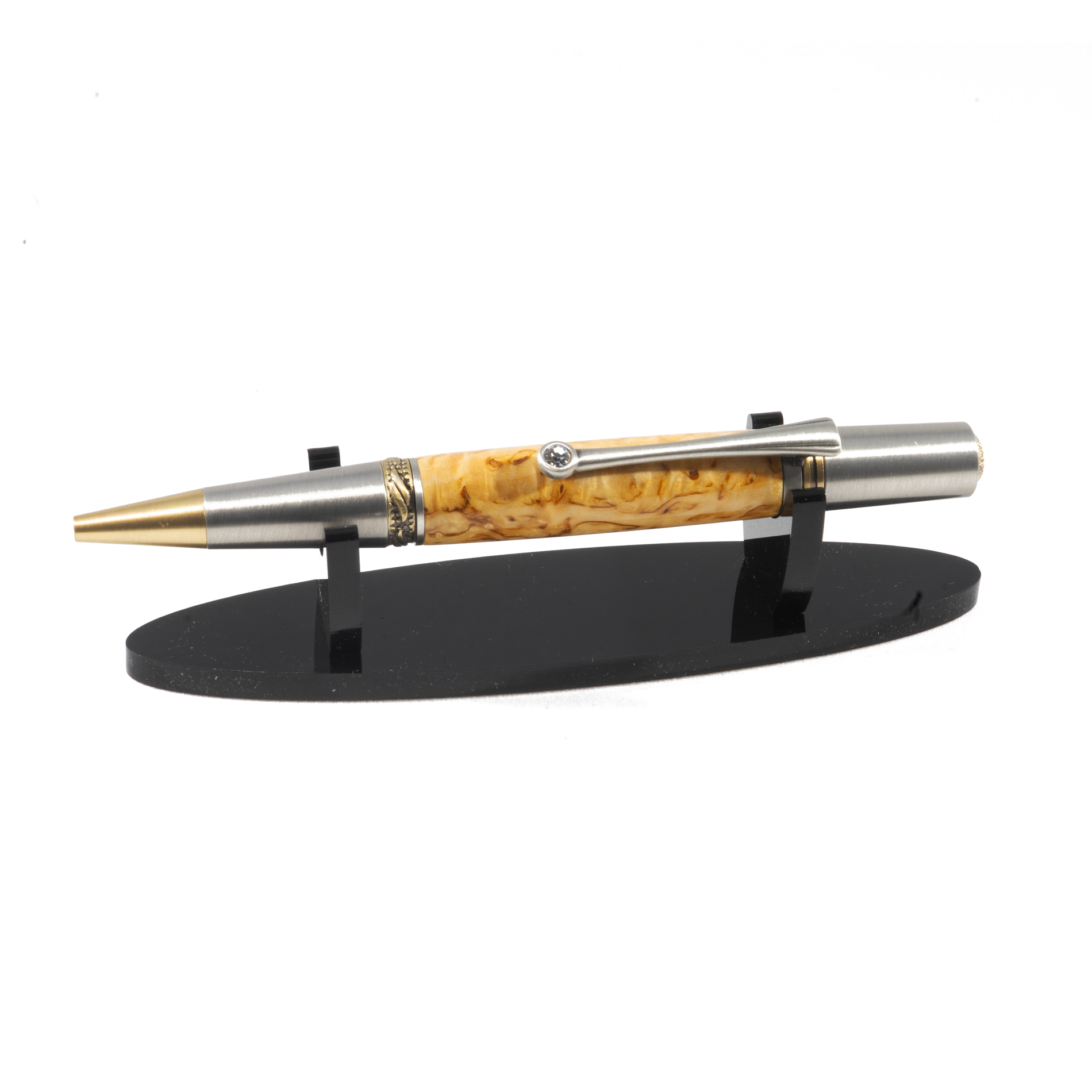 Siena handgemaakte balpen in Masur Berk met Swarovski kristal in de clip en antiek messing tin afwerking – Stylograph
